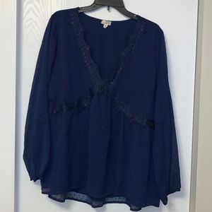 Ladies navy blue sheer sleeve blouse